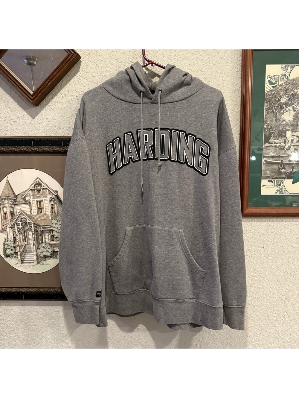 Vintage 90s Jansport Harding University College Gray Sports Hoodie Men's 2XL
